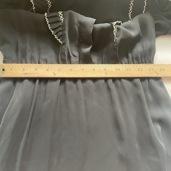 Vintage 70s Bonne Femme Paris Dress Junior 7 Black Ruffle Whimsigoth Sheer Fairy - Picture 7 of 11